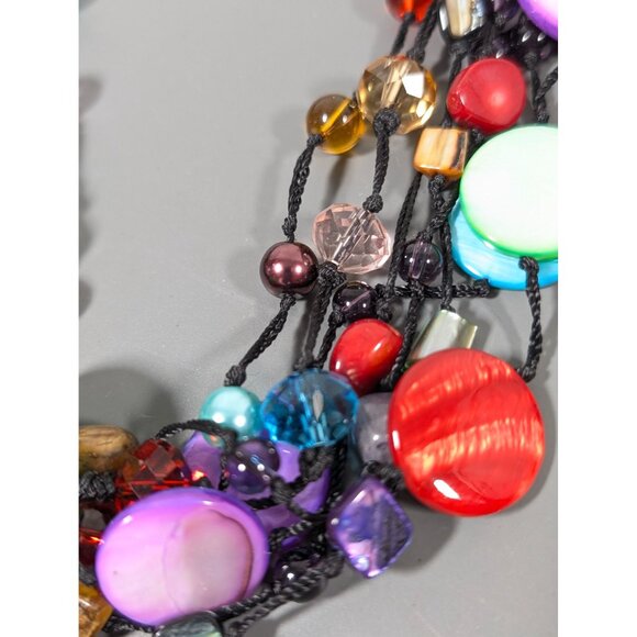 Premier Designs Spectrum Necklace Multi COlor Shell Glass Cord Beachy Boho 23" - Picture 3 of 10